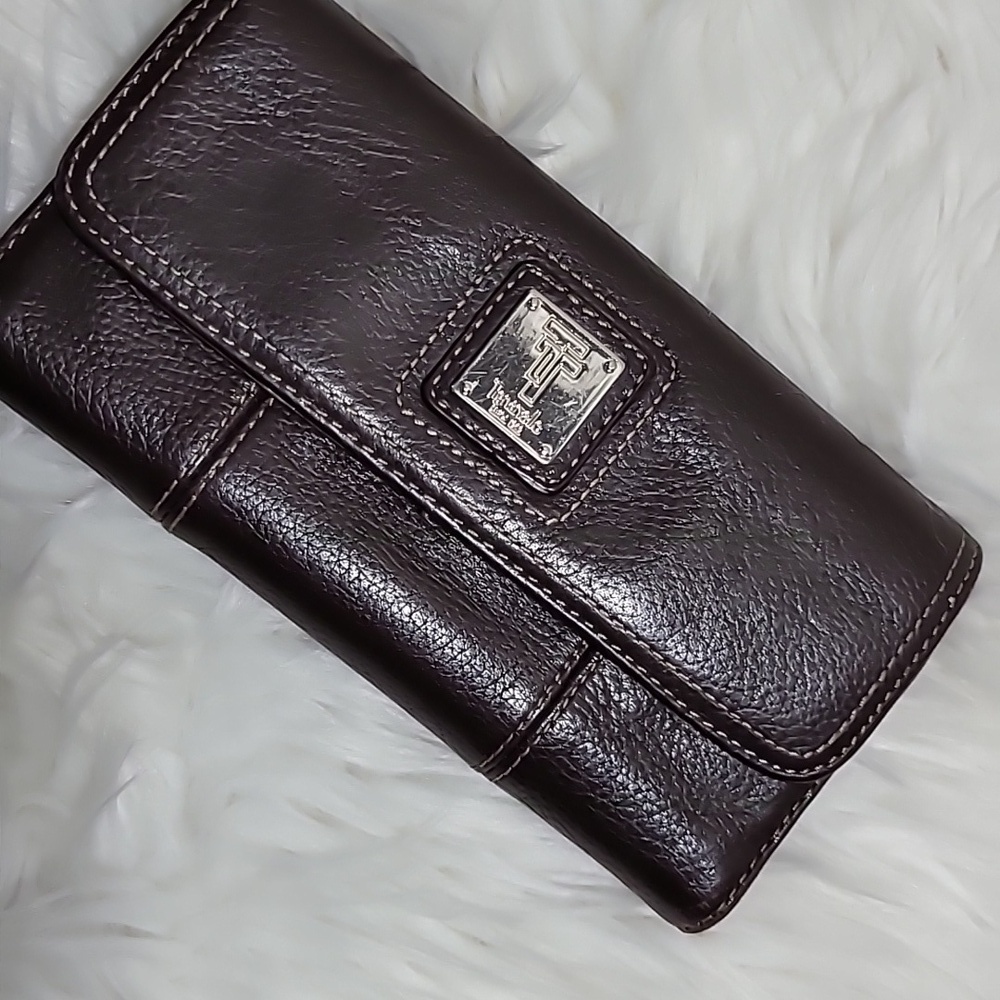Tignanello Large Trifold Brown Pebbled Leather Wallet